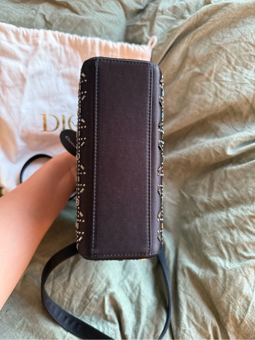 Dior Dark Navy Satin Crystal Lady Dior Mini - Picture 11 of 16